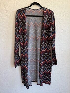 Long Open-Front Chevron Cardigan Sweater - Multicolor